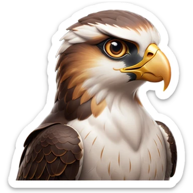 Cinematic Noble Falcon Portrait Emoji, Poised and majestic, with a streamlined, muscular build, a sharply hooked beak, and intense, piercing eyes that exude focus and speed, Simplified yet sharp and sophisticated features, highly detailed, glowing with a soft, amber radiance, high shine, intelligent and commanding, stylized with an air of aerial authority, focused and swift, soft glowing outline, capturing the essence of a watchful and confident falcon that appears ready to soar out of the screen with effortless power! sticker