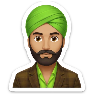 a pretty bratz emoji that looks like a bearded Akshay kumar wearing a neon green turban. Wearing a dark brown flannel blazer sticker