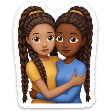 one black girl with long braids. one black girl with 2 long braids. and one tan girl with brunette hair hugging sticker
