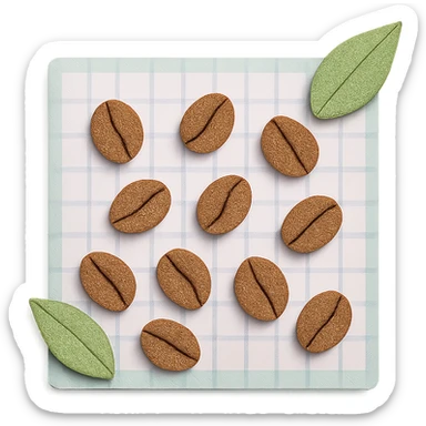 coffee bean pattern grid paper background with leaves, soft pastel style, transparent background sticker