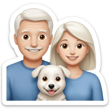 parents, daughter and a white dog sticker