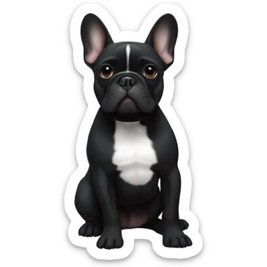 Fully black french bulldog with white chest sticker