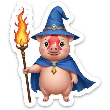 wizard pig summons fire in one hand blue cape sticker