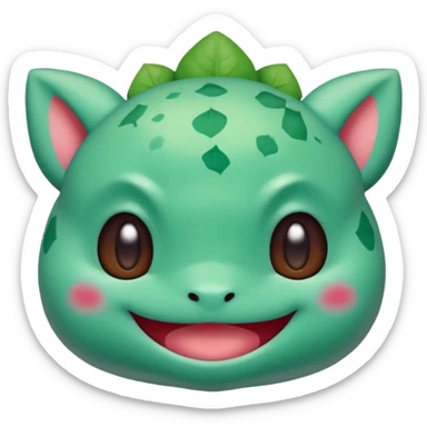 cute Bulbasaur Pokémon, rednote emoji style, soft rounded face, blushing cheeks, big smile, green and teal colors sticker
