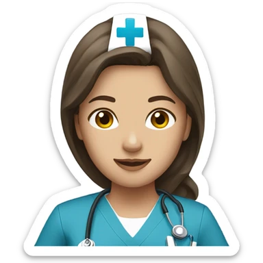 Nurse, woman, long brunette hair, blue scrubs sticker