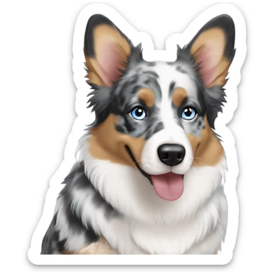 blue merle corgi and Australian shepherd mix with blue eyes sticker
