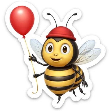 Bees with red Birthday Hat, Excited bee carrying balloon sticker