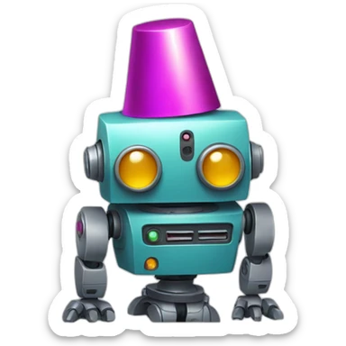 robot with partyhat sticker