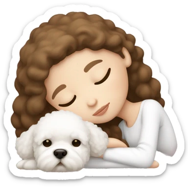 White girl brown hair sleeping with Mini Bichon sticker