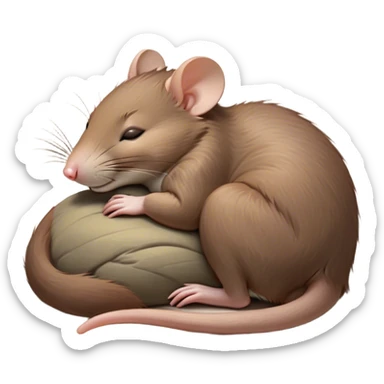 Meme-Worthy Cute Sleeping Brown Rat Portrait Emoji, Head resting peacefully with a contented smile, showcasing a compact, nimble build and a luxuriously soft brown coat, eyes gently closed in serene, restful slumber, Simplified yet hilariously adorable features, highly detailed, glowing with a soft, drowsy light, high shine, relaxed and utterly lovable, stylized with an air of playful laziness, soft glowing outline, capturing the essence of a sleeping rat that feels destined to become the next viral sensation of adorable urban rest! sticker