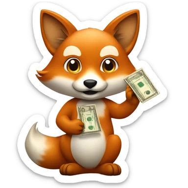 Cute-Fox-with-Money-in-right-hand-and-phone-in-left-hand sticker