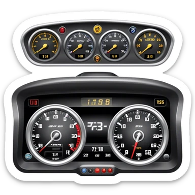 An icon showing a racing game interface, inspired by Grand Turismo. The design features a garage with a selection of high-performance cars, along with race track visuals in the background. Speedometer, lap timer, and other HUD elements add to the excitement. Transparent background sticker