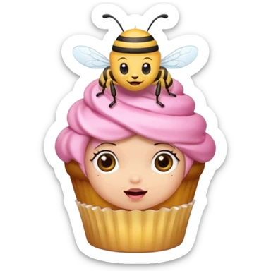 a Bee with pink Birthday Hat, Embarrassed bee with cupcake sticker