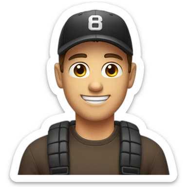 short brown haired man with short stubble with black baseball cap happy thumbs up sticker