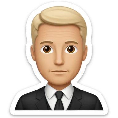 A very handsome successful white man in his 40s. Wearing black but not a suit. Looks like a lawyer. sticker