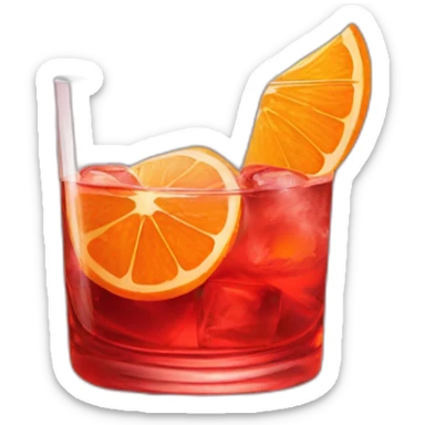 A Negroni Cocktail, red tumbler glass with orange slice sticker