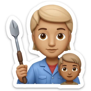 Apple Memoji-style 3D emoji of a sculptor with a small statue and chisel, smooth gradients, rounded edges, no background.during sculpting sticker
