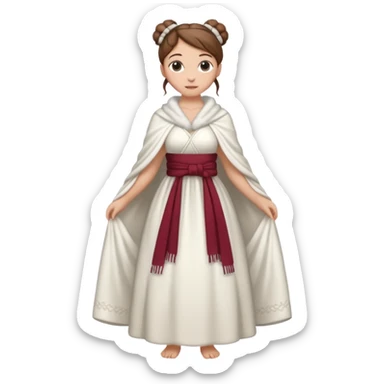 Cuerpo entero, chica blanca, pelo castaño, pelo recogido con mondongos, vestido novia largo con chal invierno cuerpo entero sticker