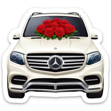 White Mercedes GLS 600 with red roses on the hood sticker