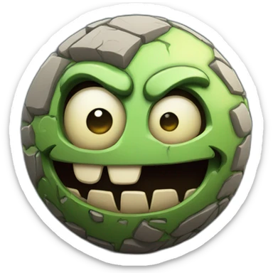 3d sphere with a cartoon thoughtful cobblestone Zombie skin texture with smiling eyes sticker