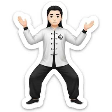 homme au cheveux long qui pratique le qi gong, habits noirs ou blancs, en position debout sticker