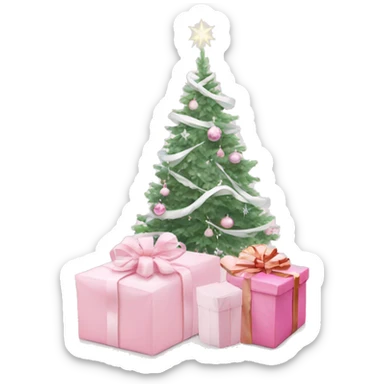 Light pink Christmas gifts under a white Christmas tree  sticker