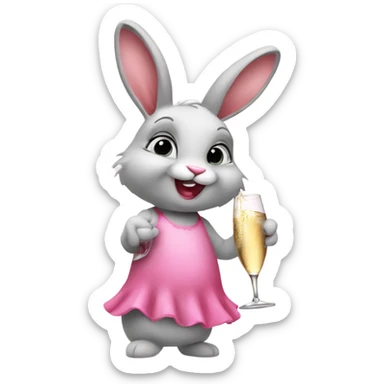 mischievous bunny wearing a pink dress drinking champagne  sticker