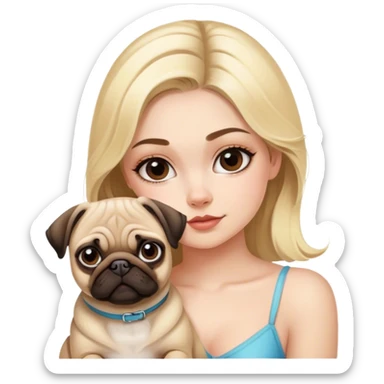 coquette blonde girl, with a pug sticker