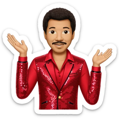 Lionel Richie with dark brown hair, red sequin outfit sticker