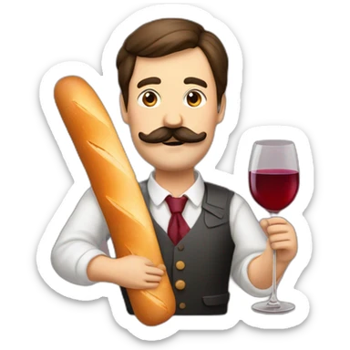 Frenchman with french moustache, baguette and wine sticker