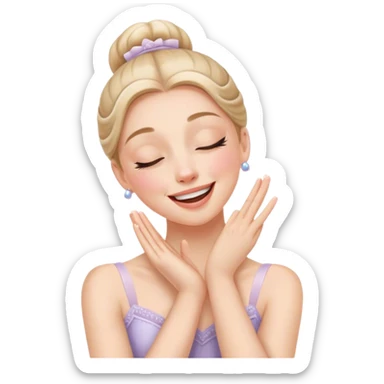 The ballerina laughs sweetly, covering her mouth with her hand and with her eyes closed sticker