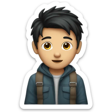 young dark-haired boy in hiding sticker