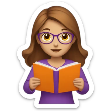 brown-medium-hair-girl-wearing-purple-blause-reading-a-orange-book sticker