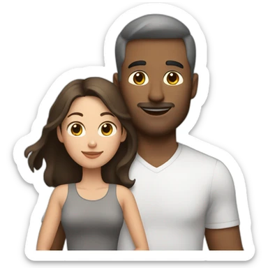 white brun man and brunette woman with a big gray cat in their arms sticker