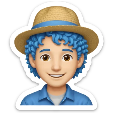 mid blue haired man curly hair and big earrings and and hat wearing sticker