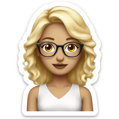 A girl of model appearance, blonde in fashionable glasses, with a rich appearance sticker