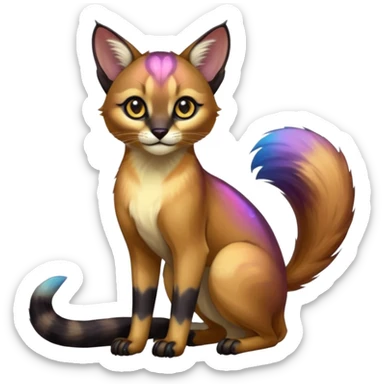 Colorful iridescent Asian painted anime-styled big-eyed shiny glorious divine marked exotic cool beautiful realistic caracal-civet-oncilla-animal-Fakémon-hybrid-fursona (full body) sticker