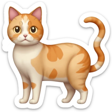full body calico cat with skinny head and fat body with an anxious face sticker