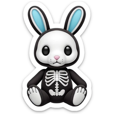 Emoji pour twitch d'une peluche lapin squelette noir qui dit bonjour sticker