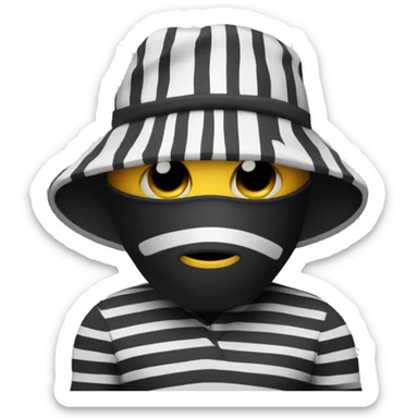Robber Emoji with a back hat and a back mask that only covers his eyes with a striped black and white shirt sticker