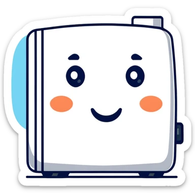 Cute cartoonish air conditioner with smiling face blowing cold air sticker