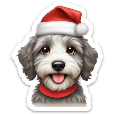 Aussidoodle puppy wearing Santa hat and red bow sticker