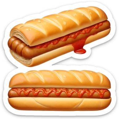 a sausage roll with a line small amount of tomatoe sauce on top sticker