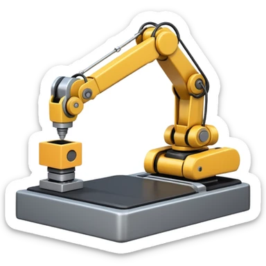 robot arms which is picking block on conveyor belt sticker