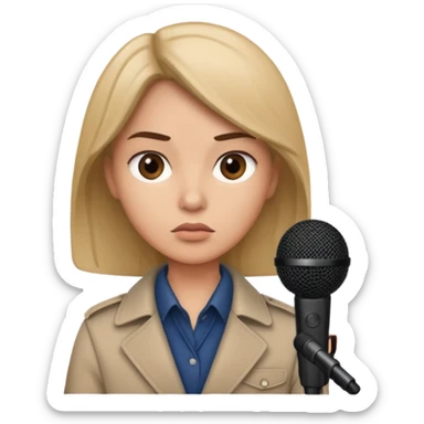 a journalist with a microphone sticker