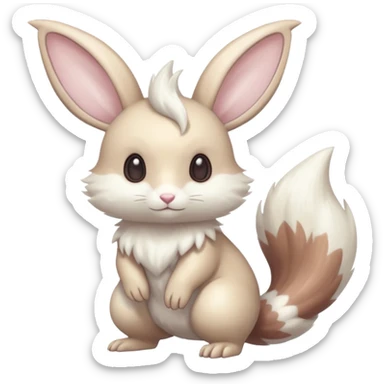 Shiny pastel silvery grey albino Lopunny-Furret-Cinccino-fusion (full body) sticker