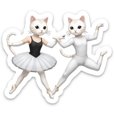 A white female cat doing ballet and a black male cat doing fencing sticker