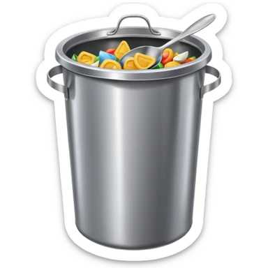 a spoon on a stainless steel garbage can sticker
