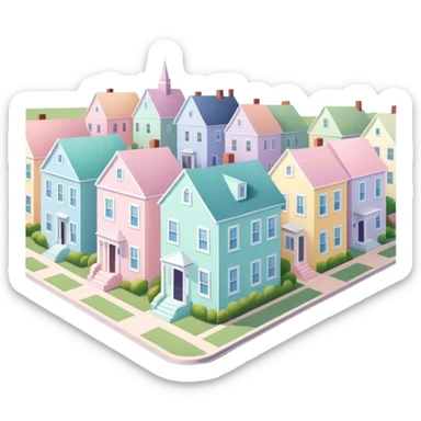 row of pastel homes, isometric exterior view, charleston sticker