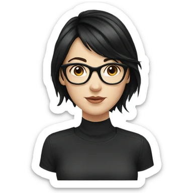 A white girl with small black hair wearing glasses  sticker